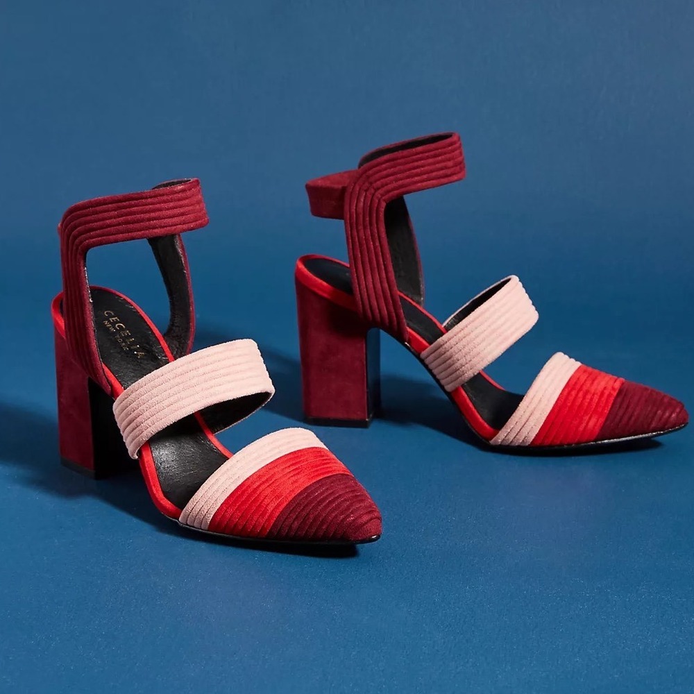 Cecelia New York Roxanne Colorblock Suede Pointed Toe Block Heel Pumps Pink 6